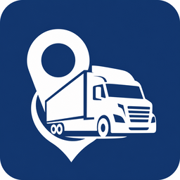 NTM Tracking app icon: a white truck and location pin on navy